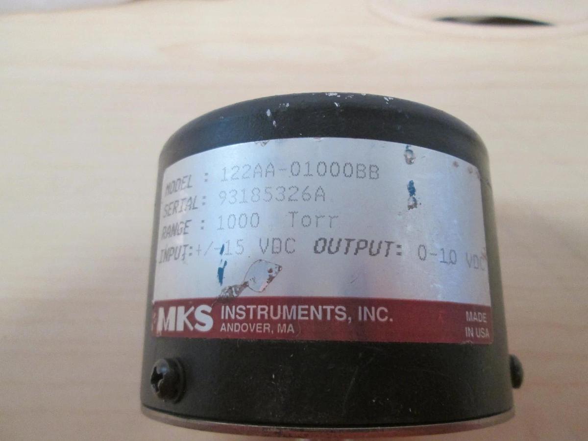 Used MKS Baratron, 122AA-01000BB, Transducer, 93185326A 1000 Torr, 1/2 FVCR, Used