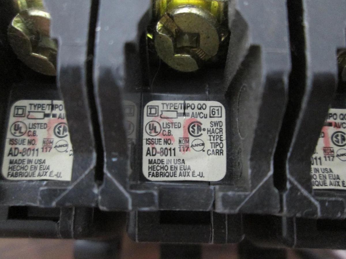 Used Square D, Type HACR, AD-8011, Single Pole Circuit Breaker, 15A, Used, Lot of 3