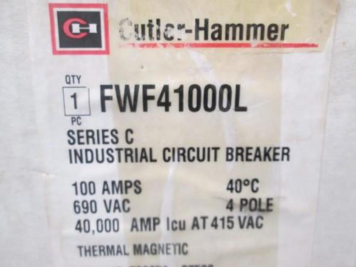 Used Cutler-Hammer, FWF41000L, Series C, 100A, 690VAC, 4 Pole, New