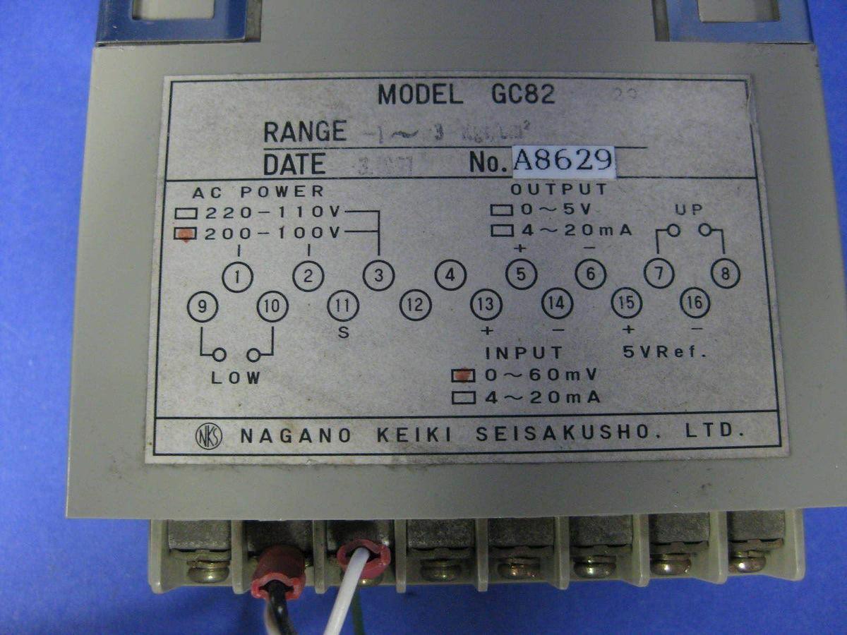 Used NAGANO KEIKI GC82-229 Digital Indicator, 200-100VAC, -1 - 3 Kgf/cm2, 0-60mV