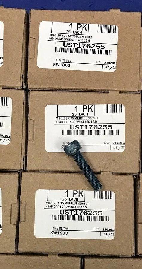 M8-1.25 x 35 Metric Blue Socket Head Cap Screw, UST176255, Lot of 75, New