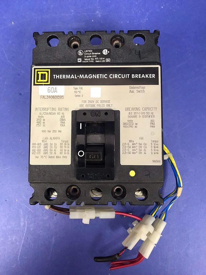 Used Square D FAL340601595 Thermal-Magnetic Circuit Breaker, 60A, Used
