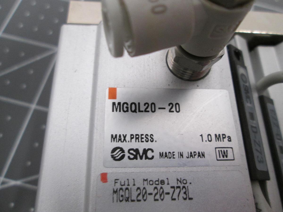 Used SMC MGQL20-20 Guided Cylinder Dual D-Z73 Auto Switches MGQL20-20-Z73L Actuator