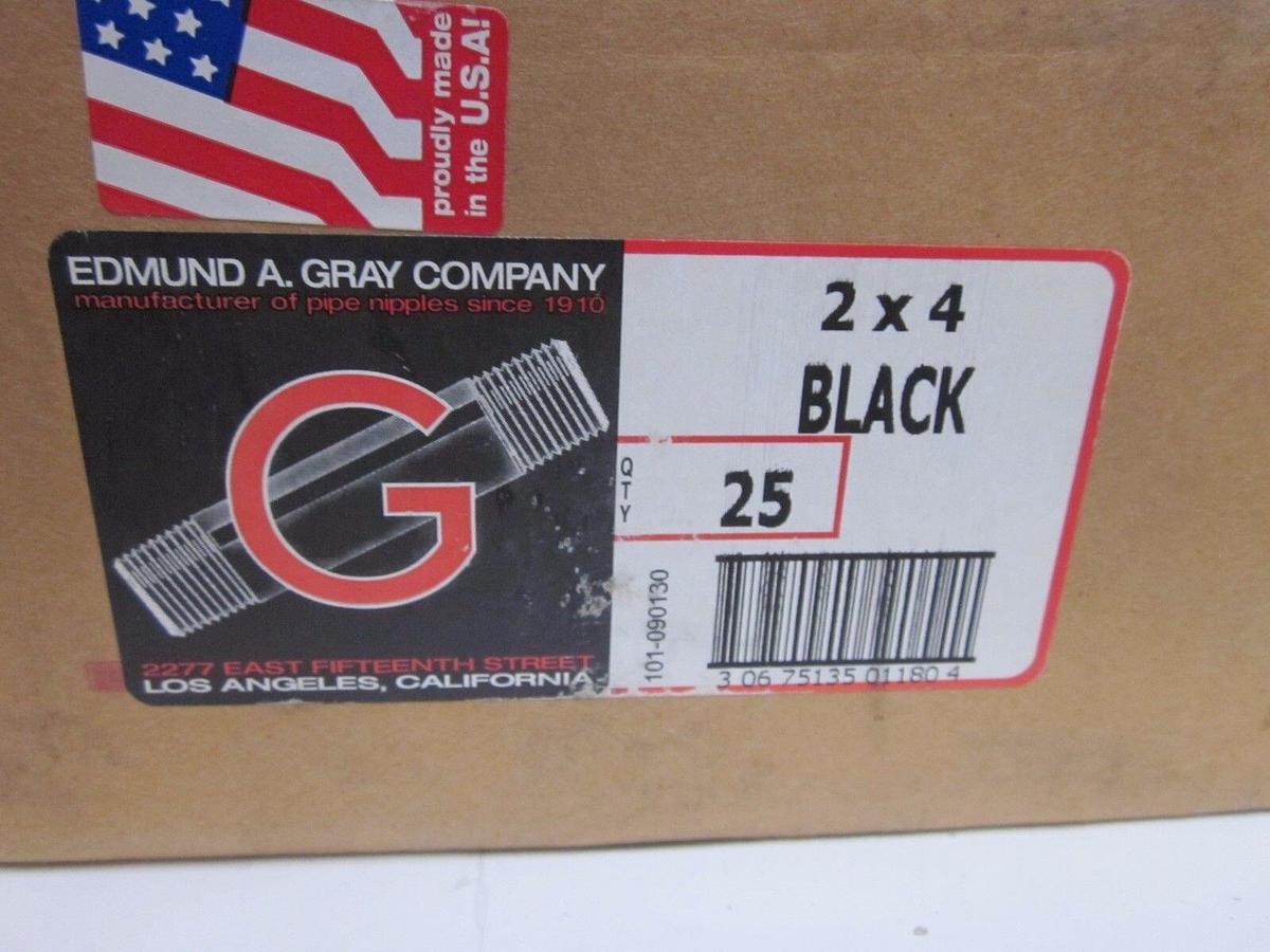 Used Black Steel Pipe Nipple, Edmund A Gray/Beck, 2" x 4 ", LOT of 25