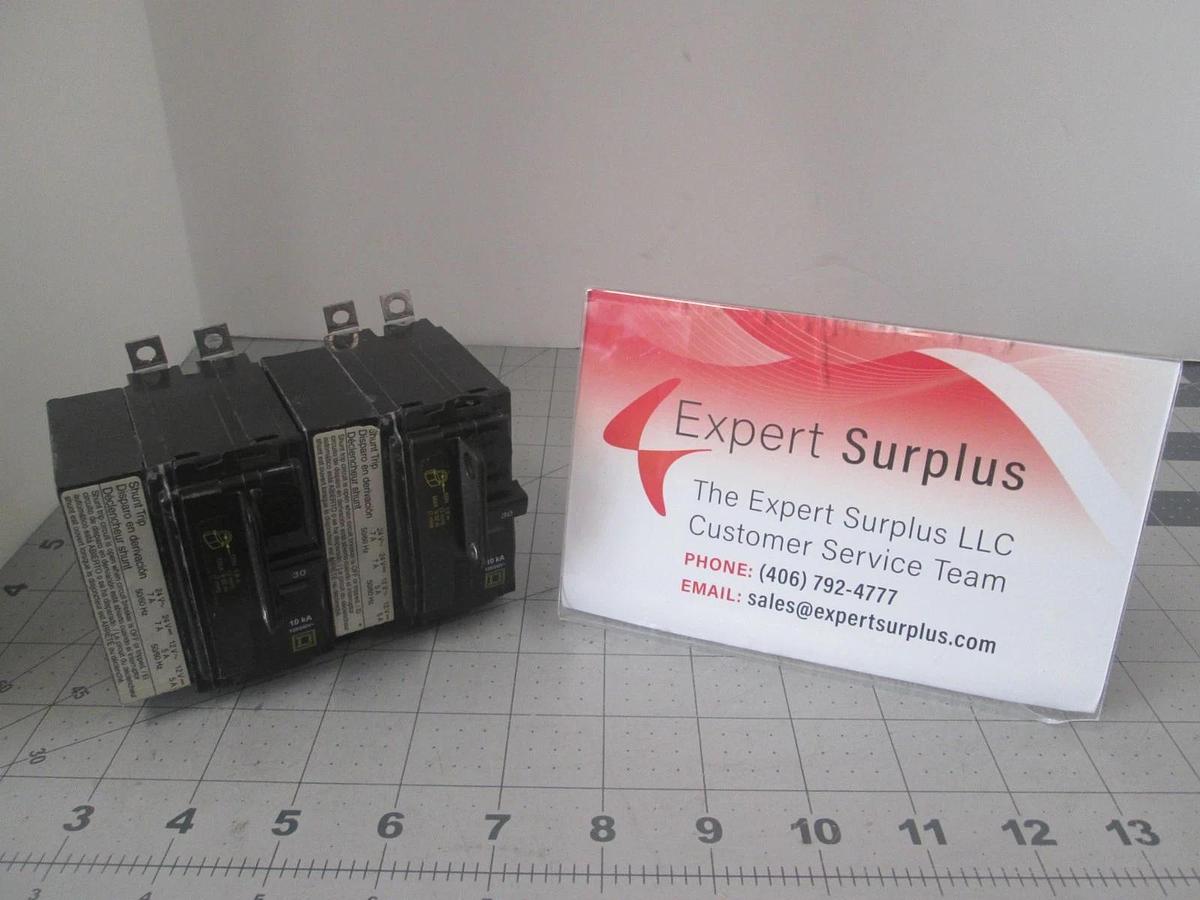 Square D, QO215, 2 Pole, Circuit Breaker w/ Shunt Tip,120/240V, Used, Lot of 2