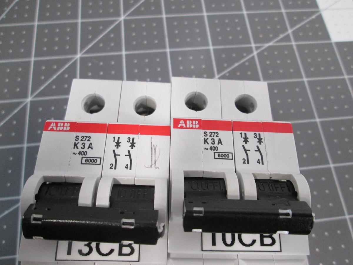 Used ABB, S272-K3A, 2 Pole 3A 277/480VAC K Curve Circuit Breaker Lot of 2
