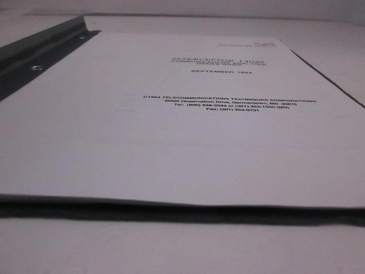 Used TTC Interceptor 1402S Communications Analyzer User's Guide, Used