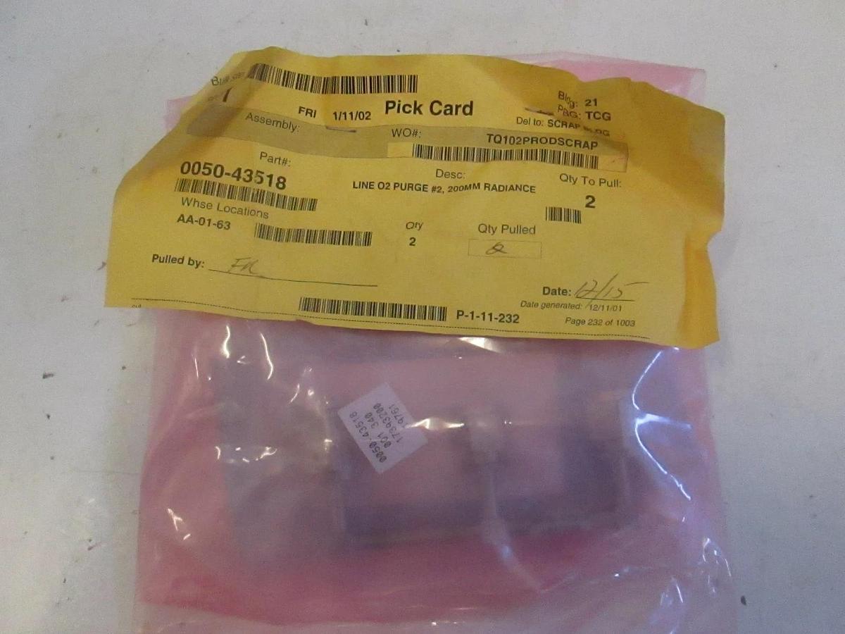AMAT, 0050-43518, Line O2 Purge #2, 200MM Radiance, New, Lot of 2