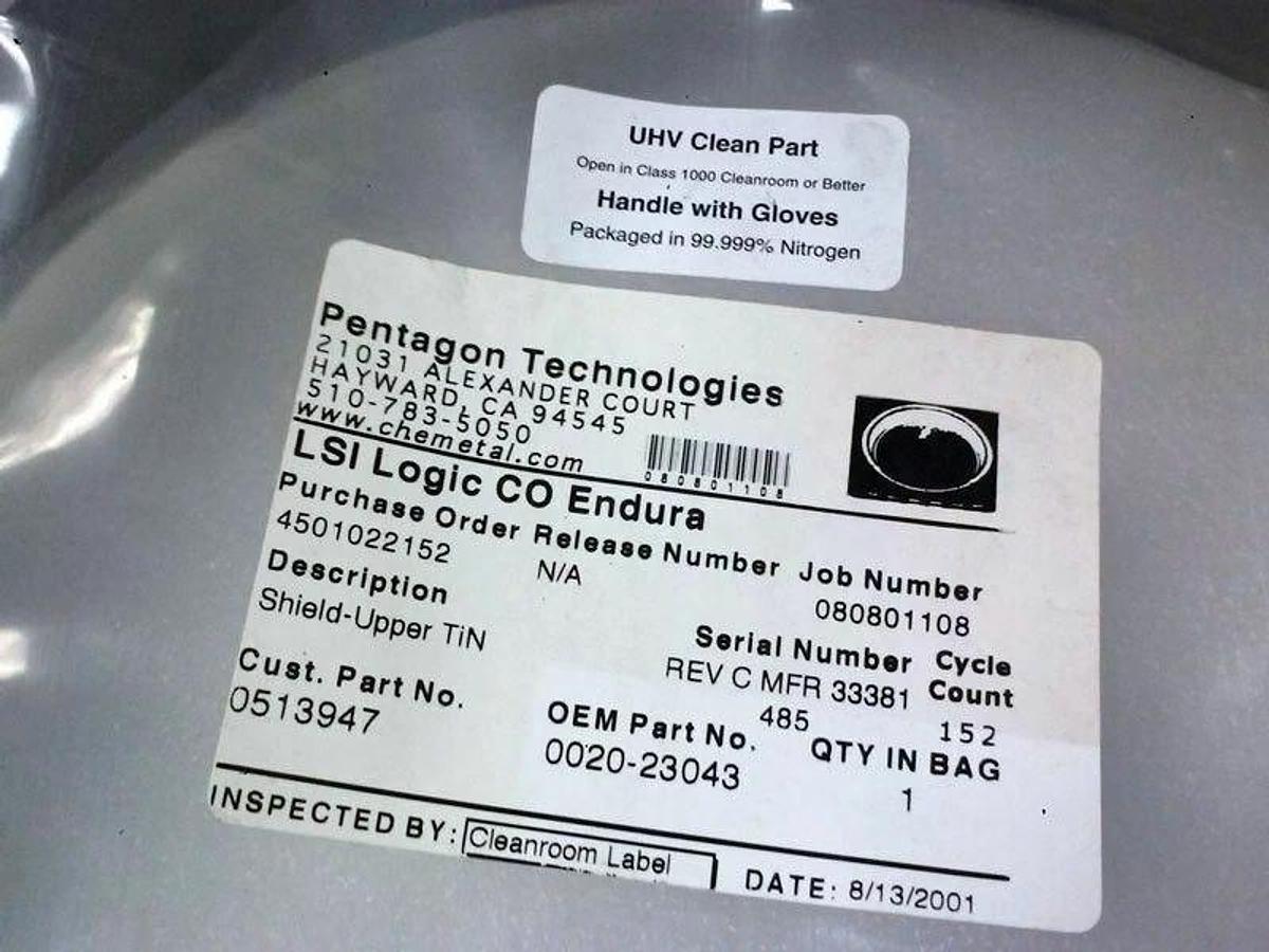 Used AMAT Applied Materials 0020-23043 Shield Upper TIN, Refurb by Manuf, Sealed Bag