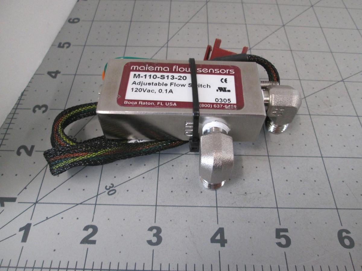 Used Malema Engineering, M-110-S13-20, Flow Switch, 120VAC, 0.1A, New
