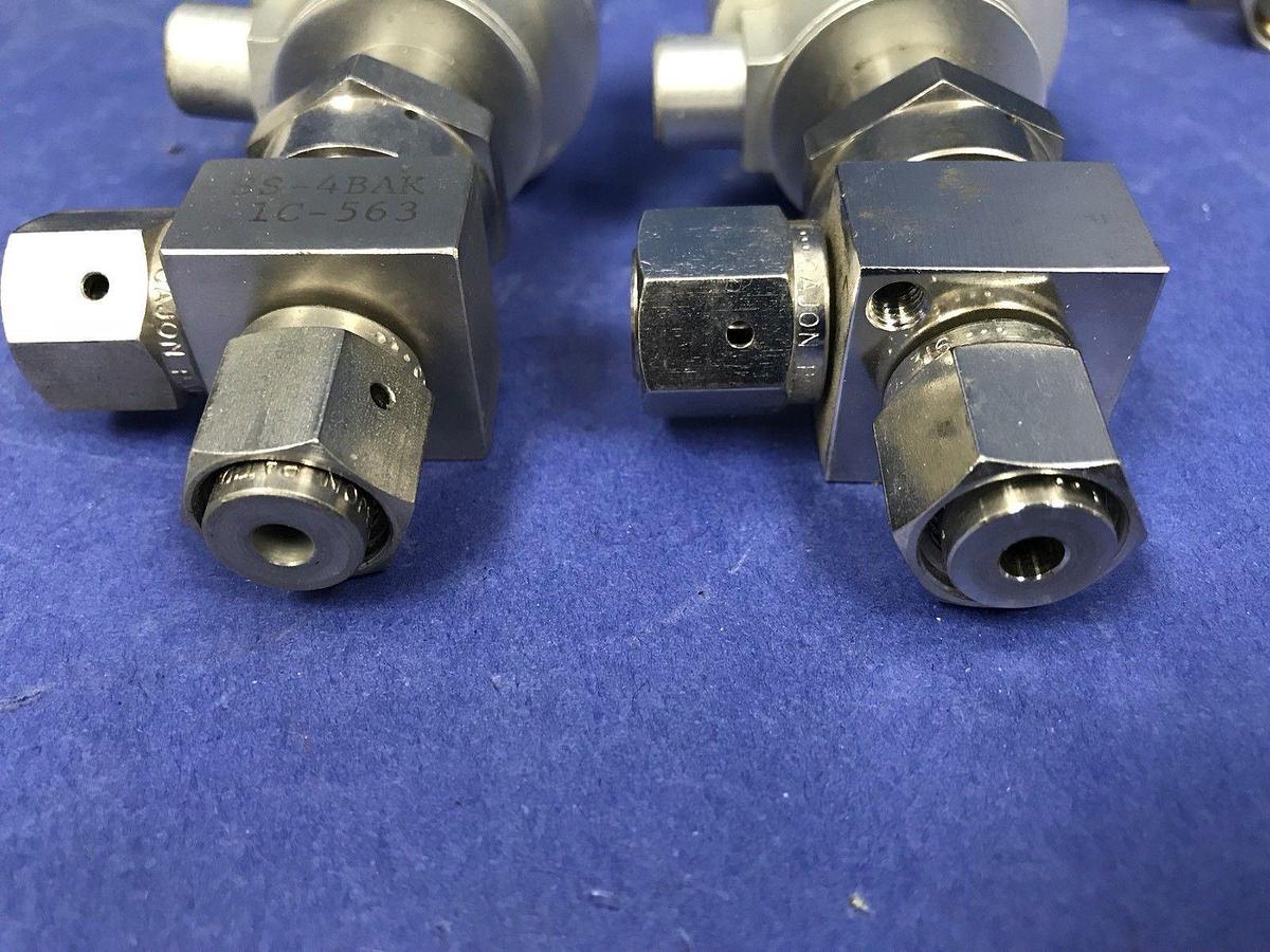 Used Nupro Pneumatic Right Angle Valve SS-4BAK-1C-563, 1/4" FVCO N/C, Lot of 2 Used