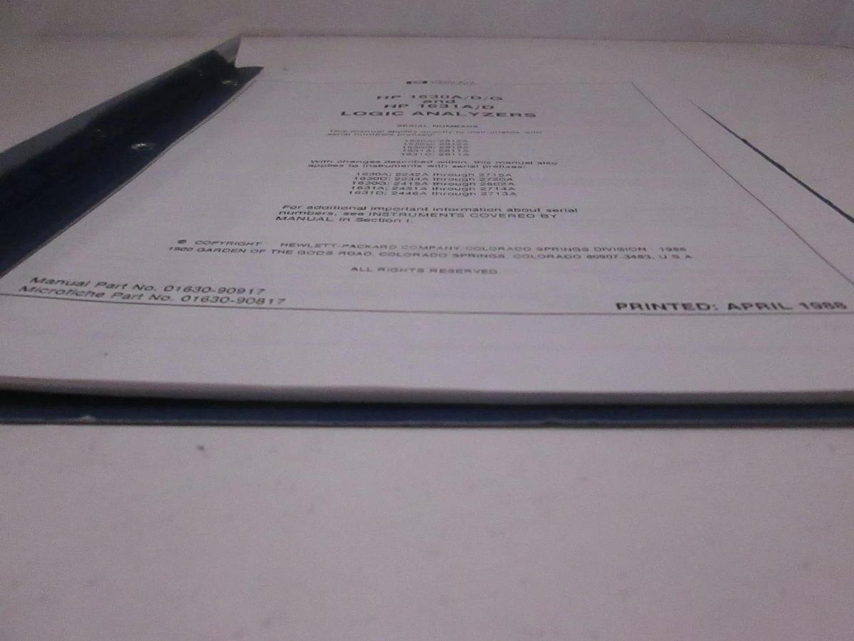 Used HP 1630A/D/G and 1631A/D Logic Analyzers Manual, Used