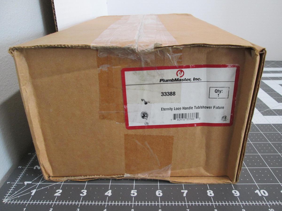 Used Plumbmaster Eternity, 33388, Loop Handle Tub Shower Fixture Silver New in Box