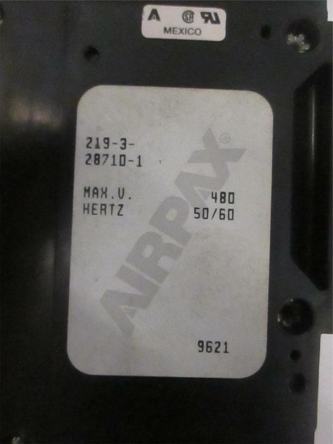 Used Airpax, 219-3-28710-1, Circuit Breaker, 3 Pole, 50/60 Hz, 480 VAC, Used