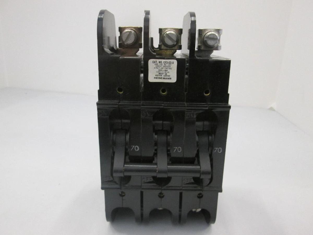 Used Heinemann, CF3-G3-U, Circuit Breaker, 3 Pole, 70A, 240VAC, Used