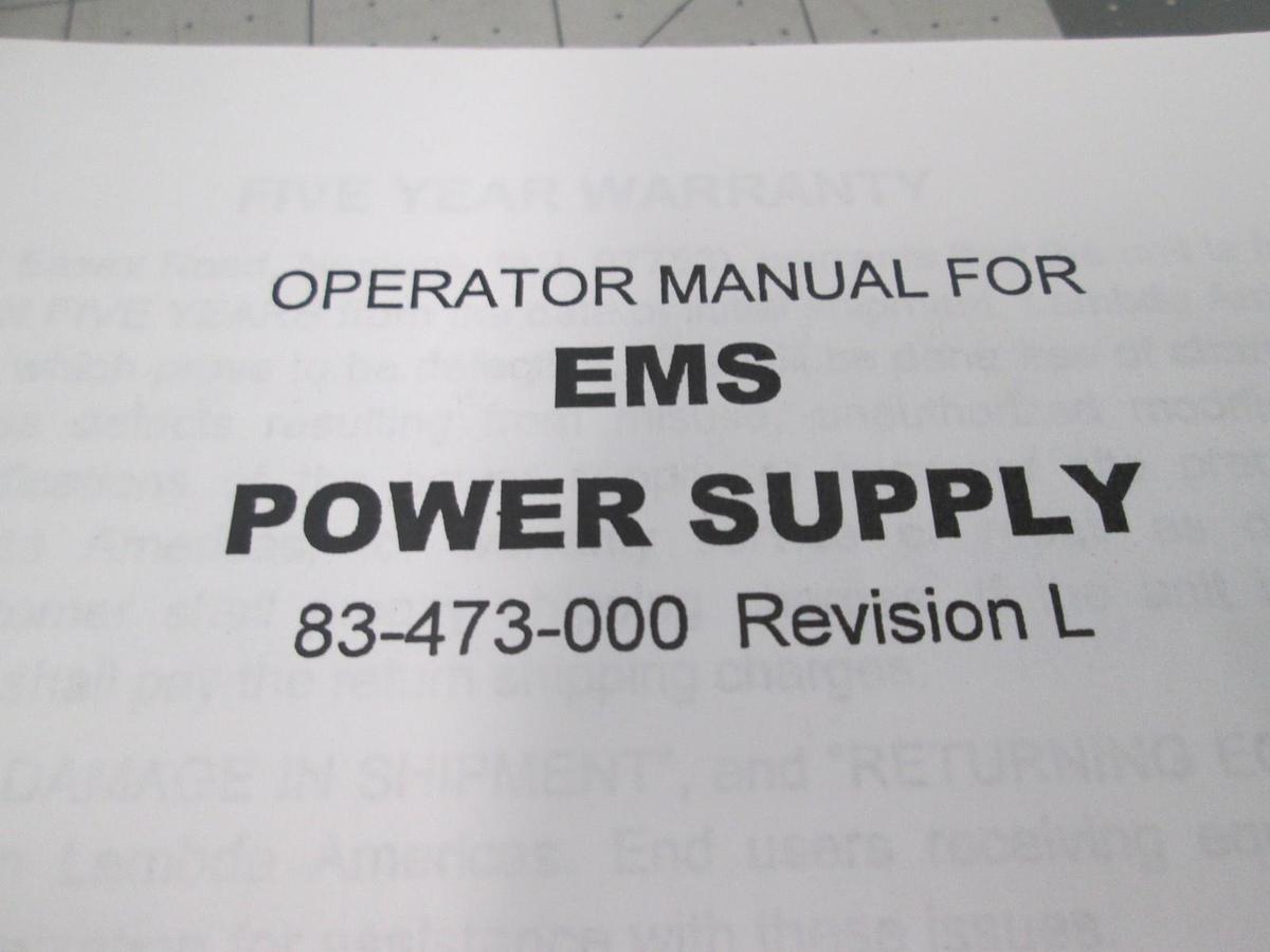 Used EMS, Power Supply, 83-473-000, Operator Manual, Used