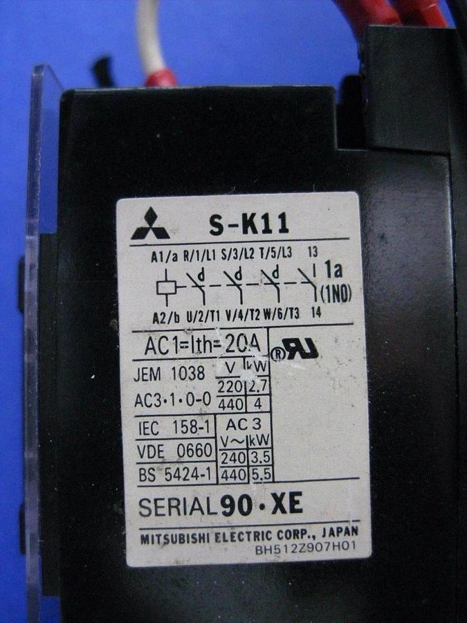 Used Mitsubishi S-K11 Magnetic Contactor, 100VAC Coil, Lot of 4, Used