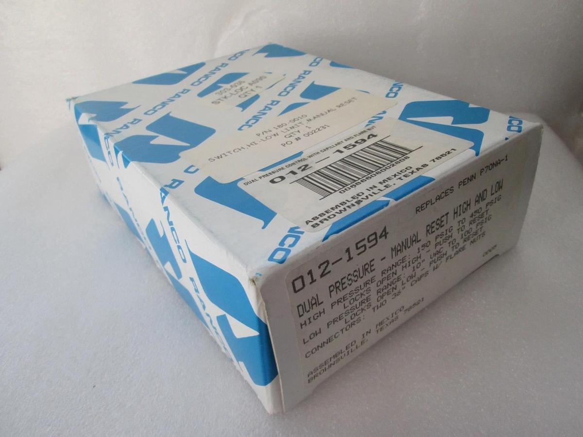 Ranco, Dual Pressure Manual Reset High and Low, 012-1594, New