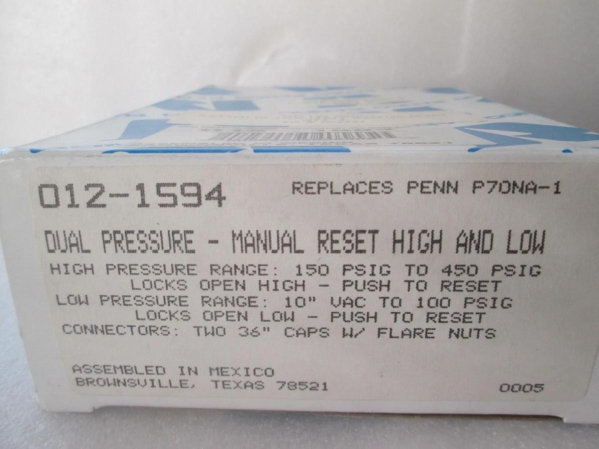 Ranco, Dual Pressure Manual Reset High and Low, 012-1594, New