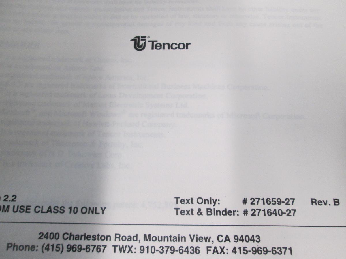 Used Tencore, P-20, Long Scan Profiler Reference Manual, Used