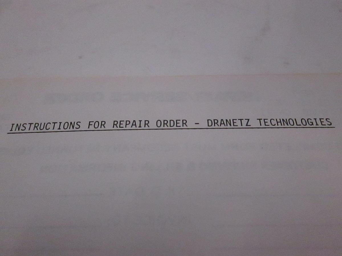 Used Dranetz TM-106705-ADD Instructions For Repair Order, Options 101/102, Used