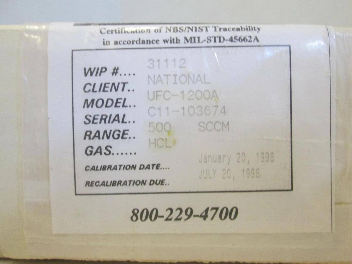 Used Unit UFC-1200A Mass Flow Controller MFC, HCL, 500 SCCM, 1/4" Male