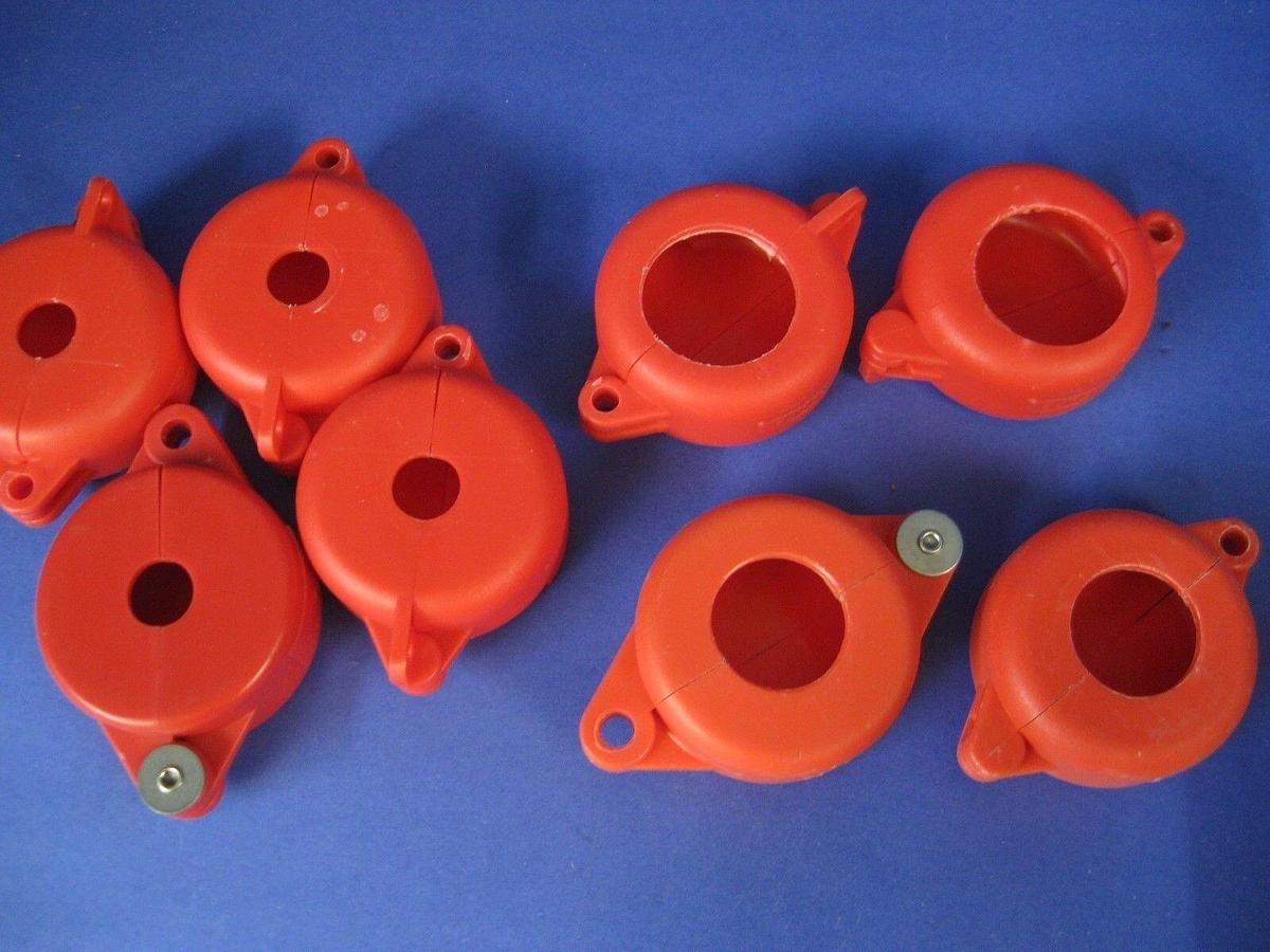 Used North V-Safe Red Wheel Valve Lockout, 1/2", 1" and 1-1/2" Bore, Lot of 8 Used