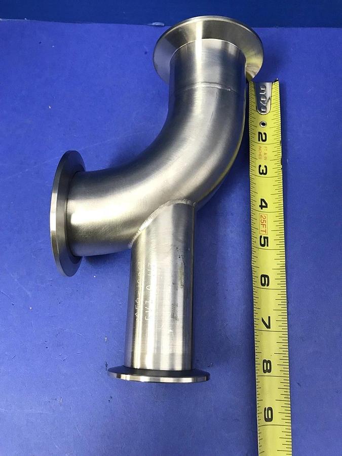 SS Vacuum Tube 90° Elbow 4.5" x 3", NW50 Flanges & NW40 Port, LOT of 2 New