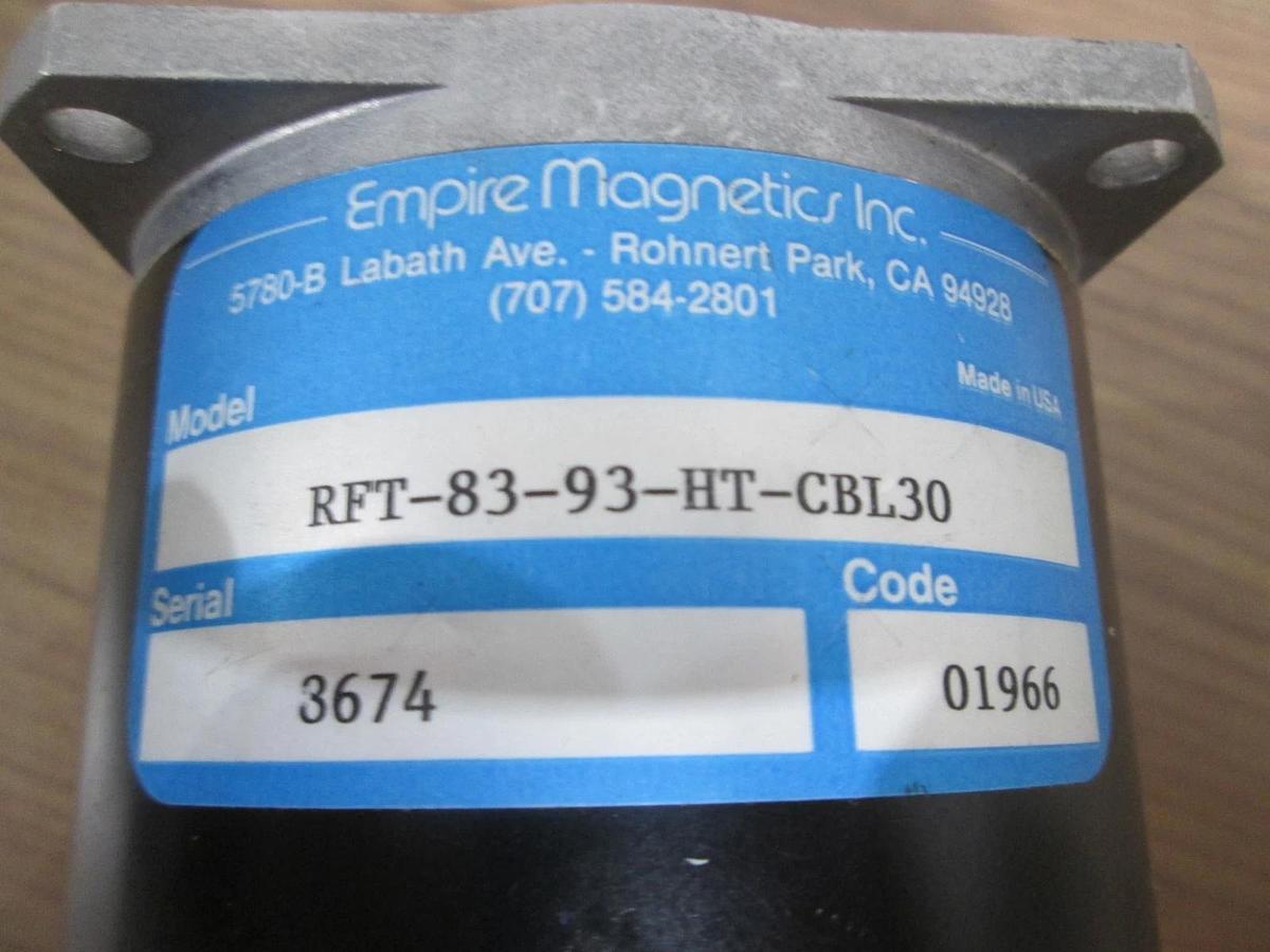 Used Empire Magnetics Inc., RFT-83-93-HT-CBL30, Compumotor Motor, Used