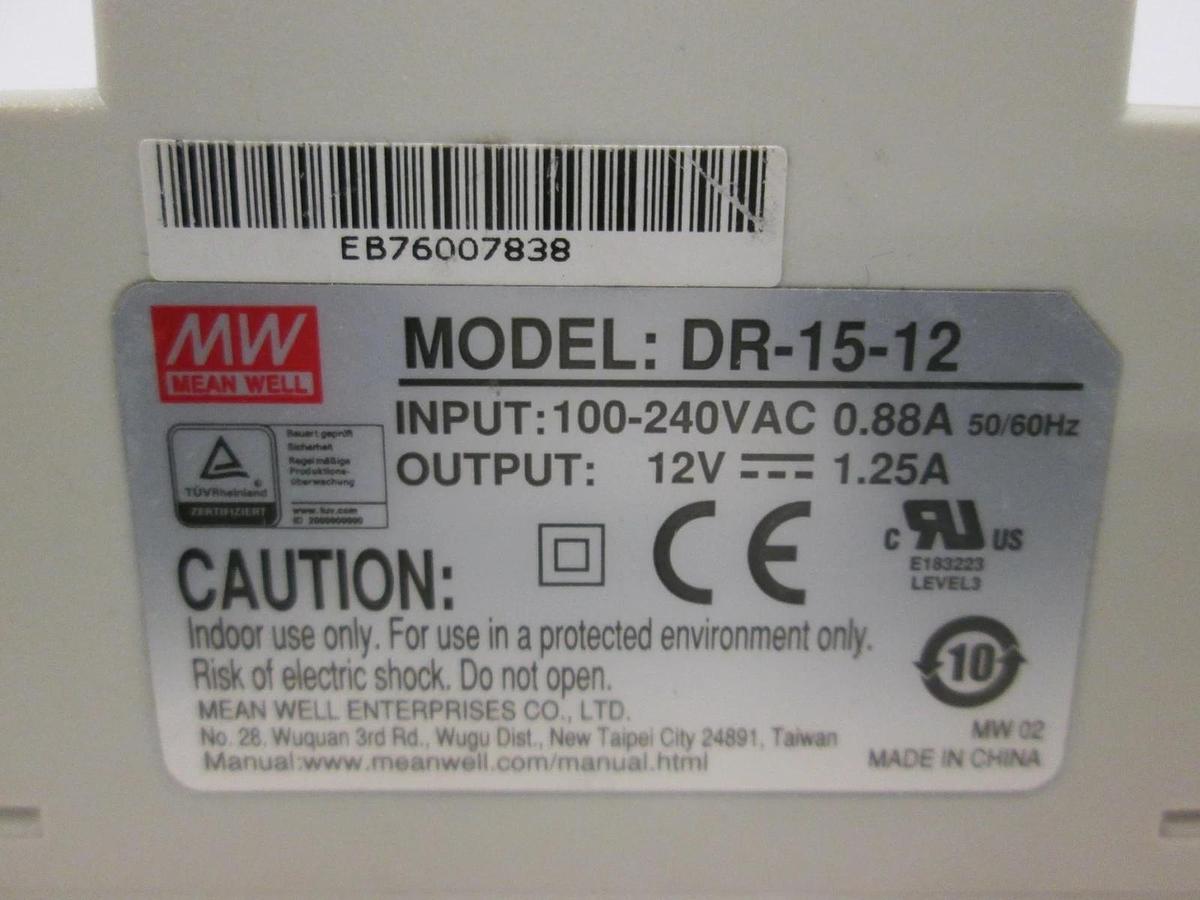 Used Mean Well, 100-240VAC Power Supply, DR-15-12, Used