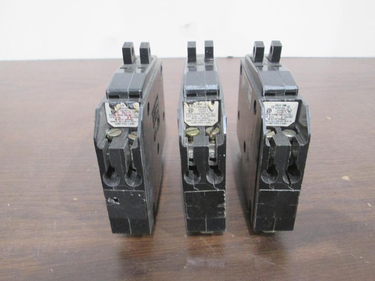 Used Square D, Type QOT, MC-1731, Single Pole Circuit Breaker, 20A, Used, Lot of 3