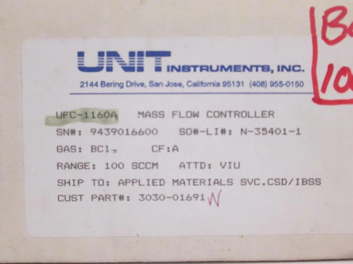 Used Unit UFC-1160A Mass Flow Controller, BCL3, 100 SCCM, Refurbished