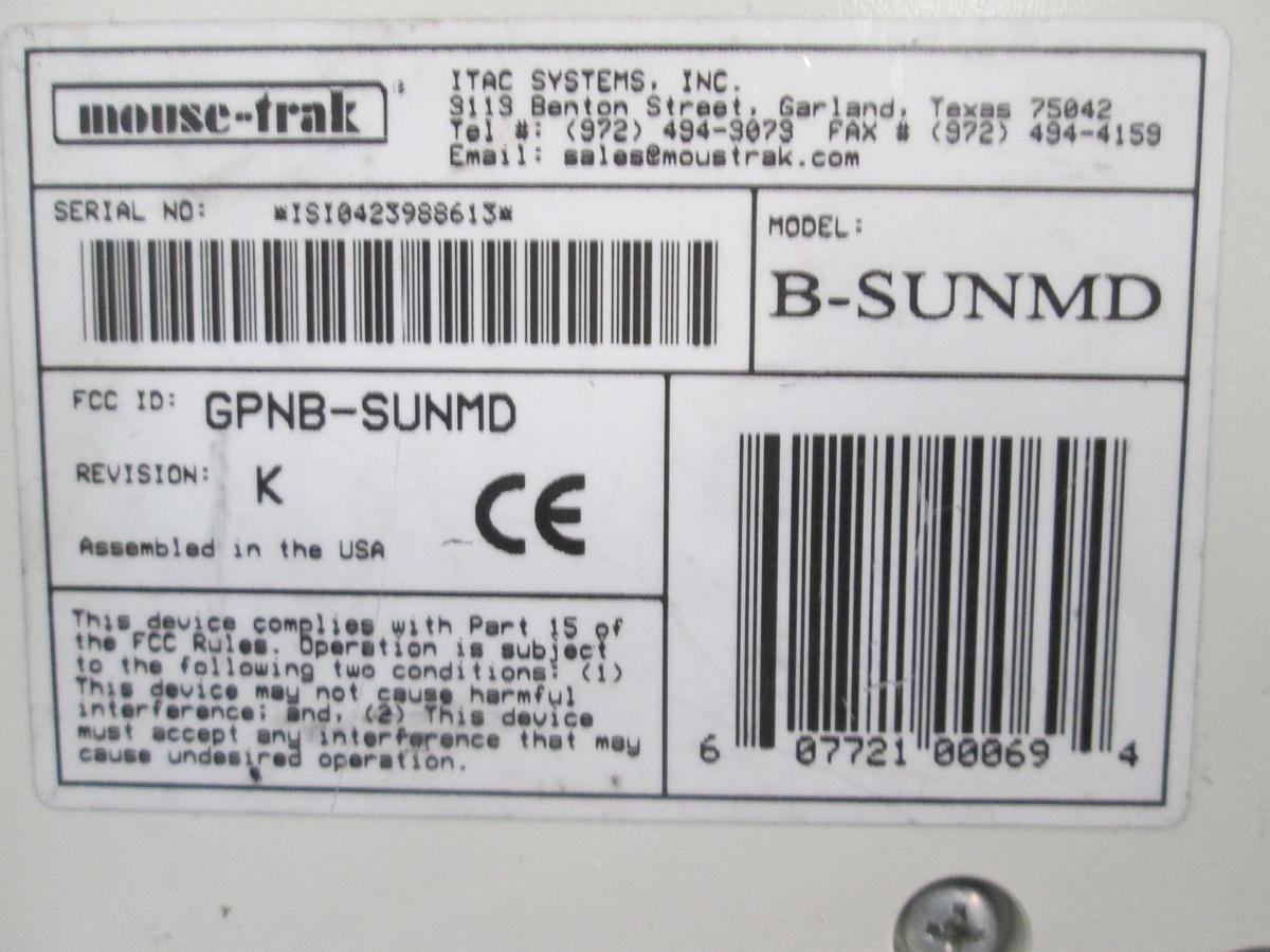 Used ITAC Systems, MOUSE-TRAK, B-SUNMD, Professional Trackball SUN 8-Pin Controller