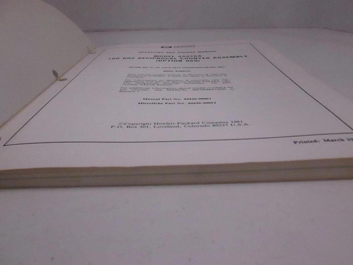 Used HP 100 kHz Reciprocal Counter Assy, Model 44426A Operating and Service, Used