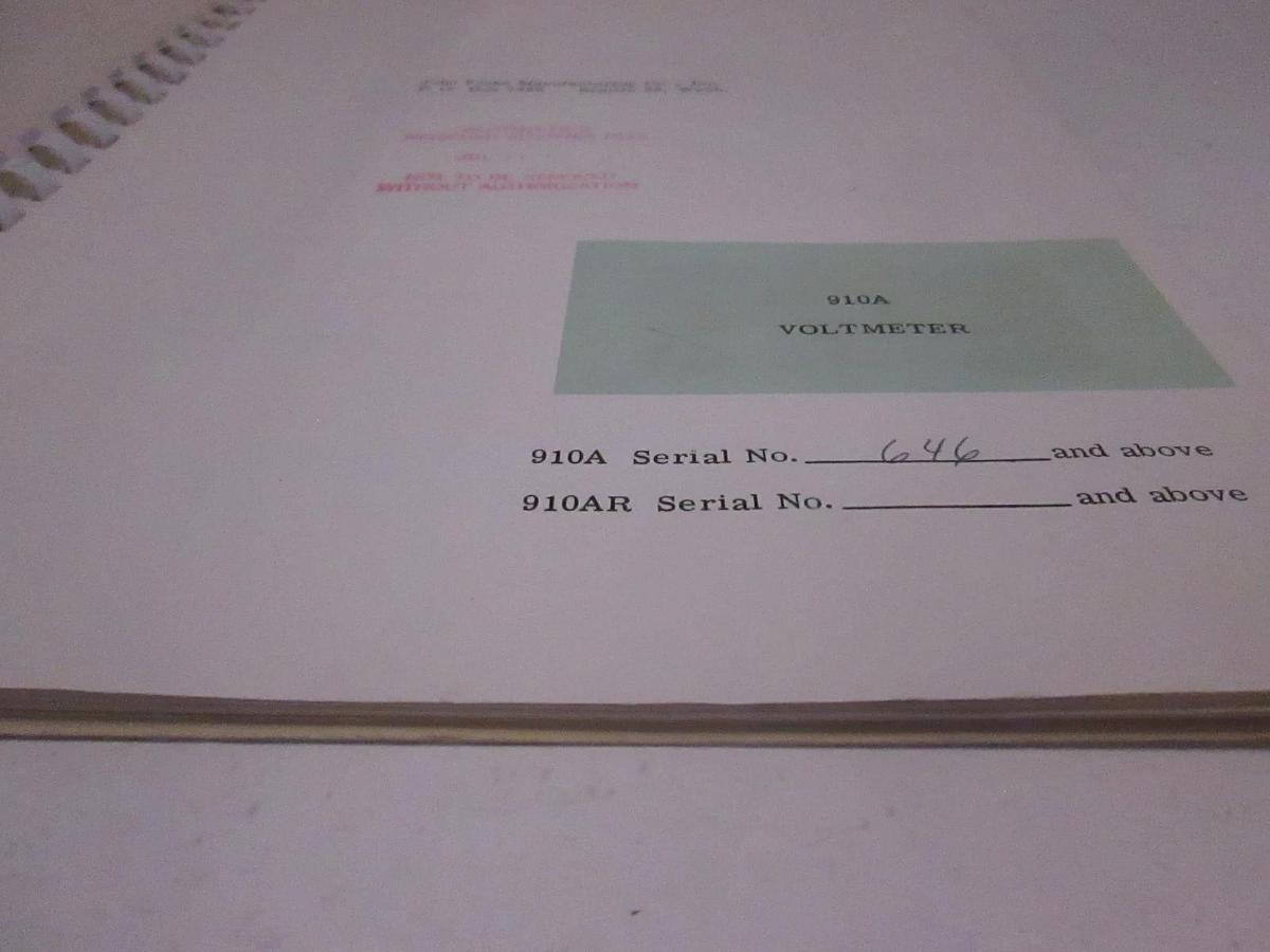 Used Fluke 910A Voltmeter Instruction Manual, Used