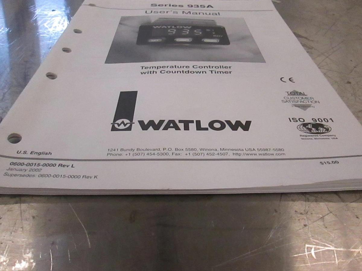 Used Watlow Series 935A User's Manual for Temperature Controller w/ Countdown Timer