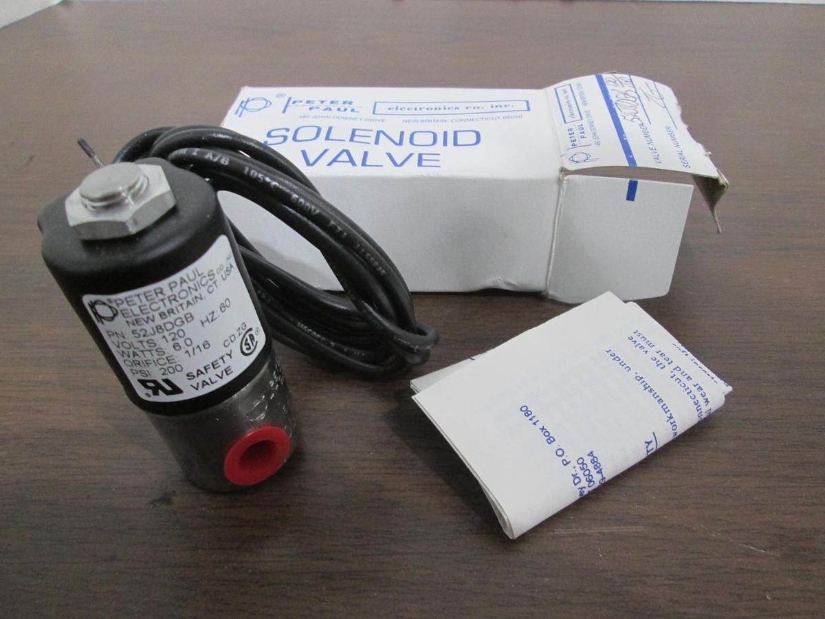 Peter Paul, 52J8DGB, 2-Way Solenoid Valve, 120V, 60Hz, 6W, New