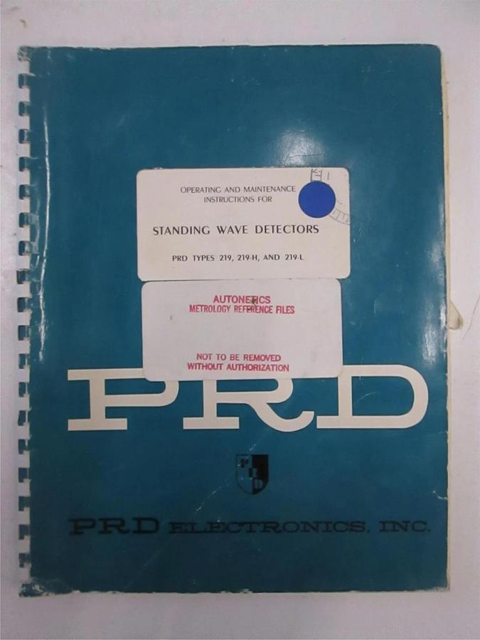 Used PRD Standing Wave Detectors 219,219-H,219L Operating and Maintenance Manual,Used
