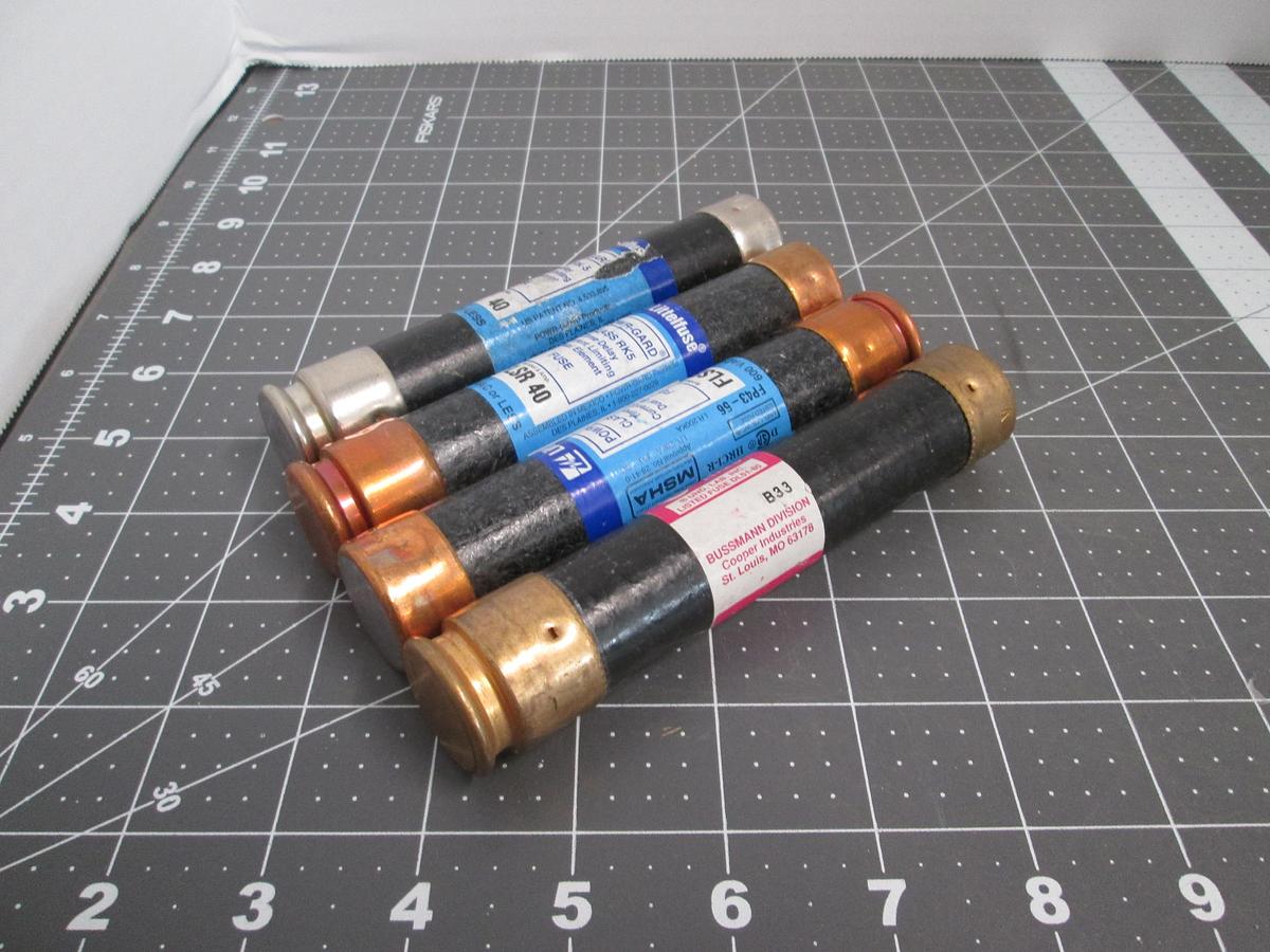 Used Bussmann Fusetron, FRS-R-40, 40A 600V Class RK5 Time Delay Fuse Lot of 4