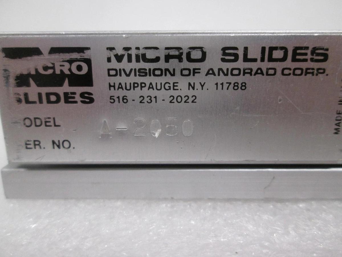 Used Micro Slides, A-2050, Linear Bearing Block w/ Slide Rail, Used