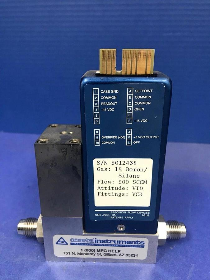 Used Precision Flow Devices 501 Mass Flow Controller MFC, 1%B/SiH4, 500 SCCM, Used