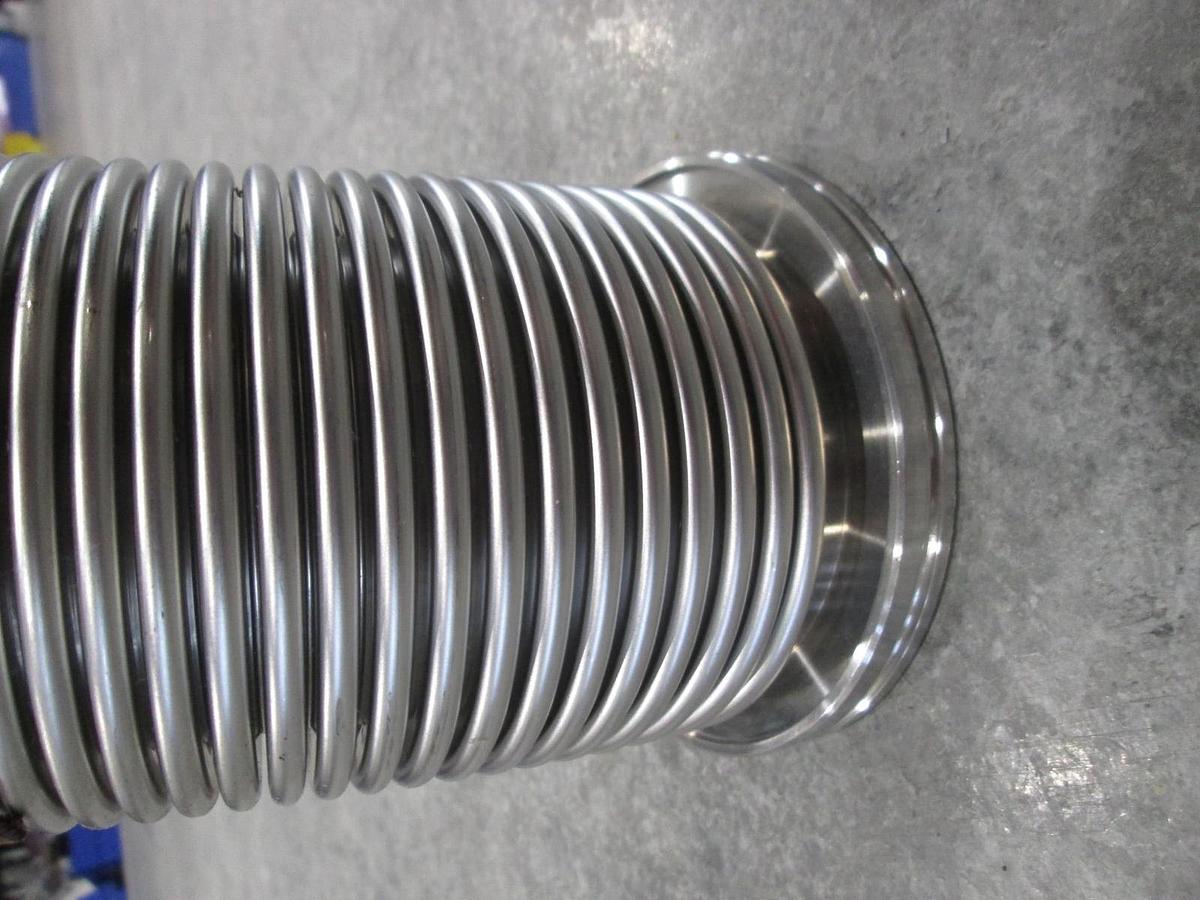 Used Stainless Steel Formed Bellows Vacuum Pipe / Hose, 7 1/2"L, 107MM Flange, Used