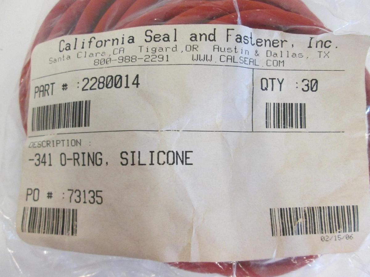 California Seal, 2280014, Silicone Red -341 O-Ring Lot of 30