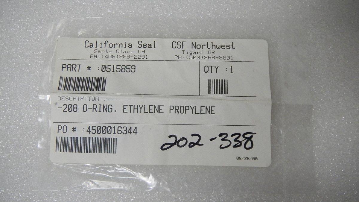 Used California Seal, 0515859, Black O-Ring, -208 O-Ring Ethylene Propylene, NIP