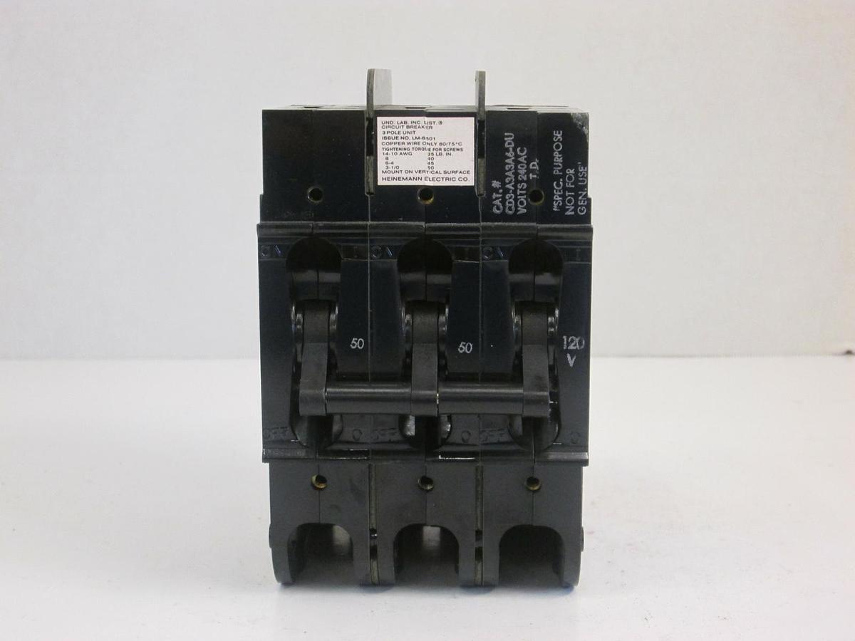 Used Heinemann CD3-A3A3A6-DU, 3 Pole Circuit Breaker 50/50/120 - Used