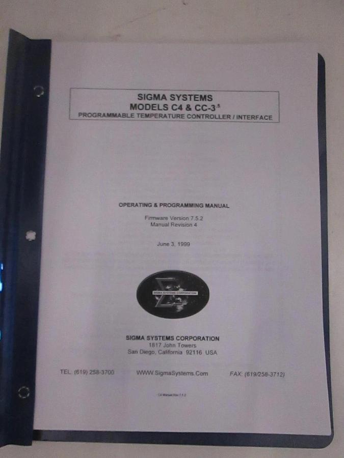 Used Sigma Systems C4 and CC-3.5 Operating and Instruction Manual, Used