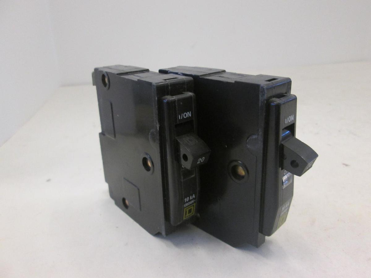 Used Square D, Type TIPO QO Circuit Breaker, 120/240V, 20A, 1 Pole, Used, Lot of 2