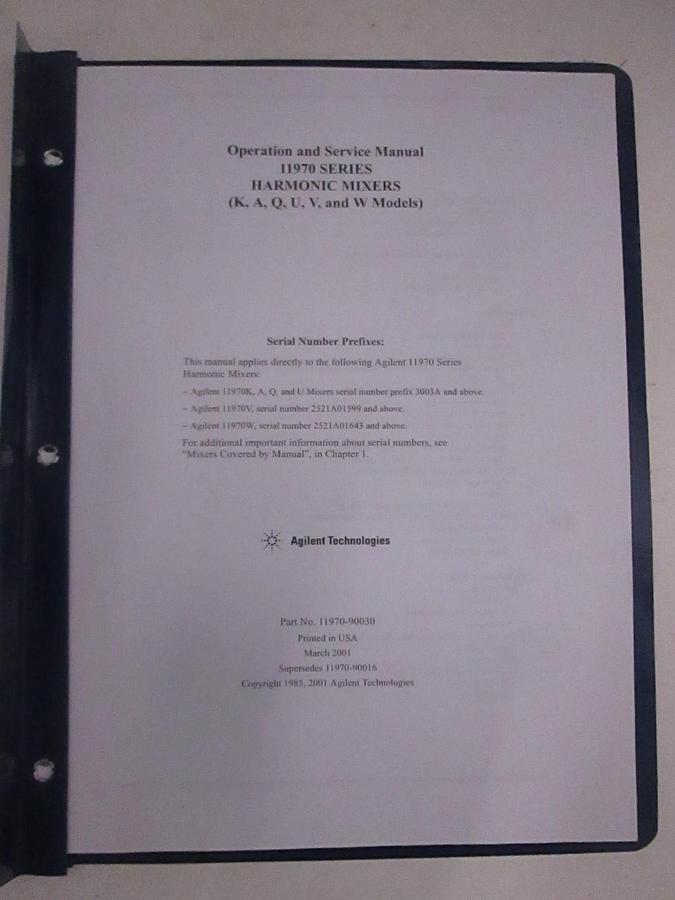 Used Agilent 11970 Series Harmonic Mixers Operation and Service Manual, Used