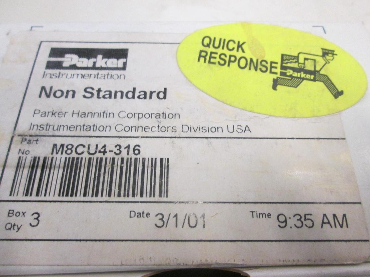 Used Parker, M8CU4-316, Union Coupling, Box of 3, New