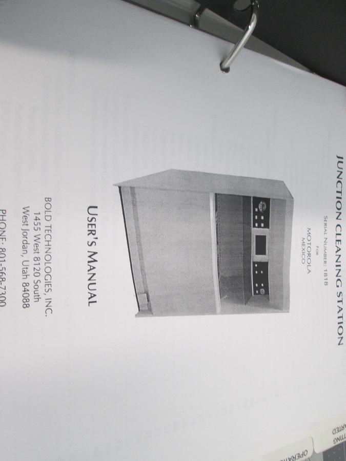 Used Bold Technologies, 1818, Junction Cleaning Station, User Manual, Used